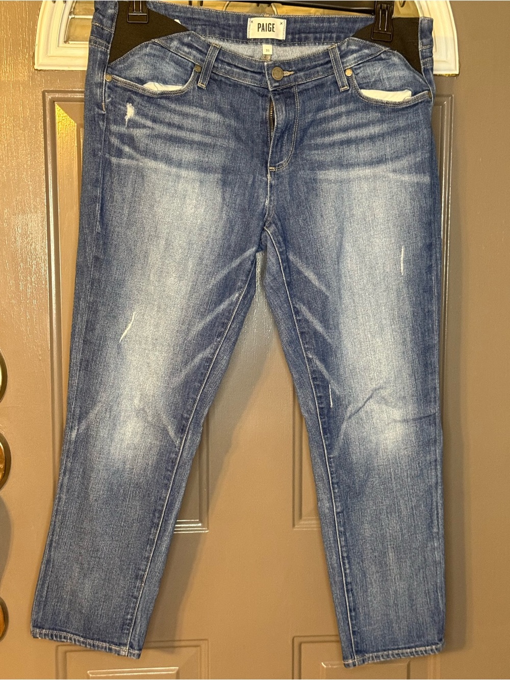 PAIGE Cropped Distressed Blue Ankle Jeans